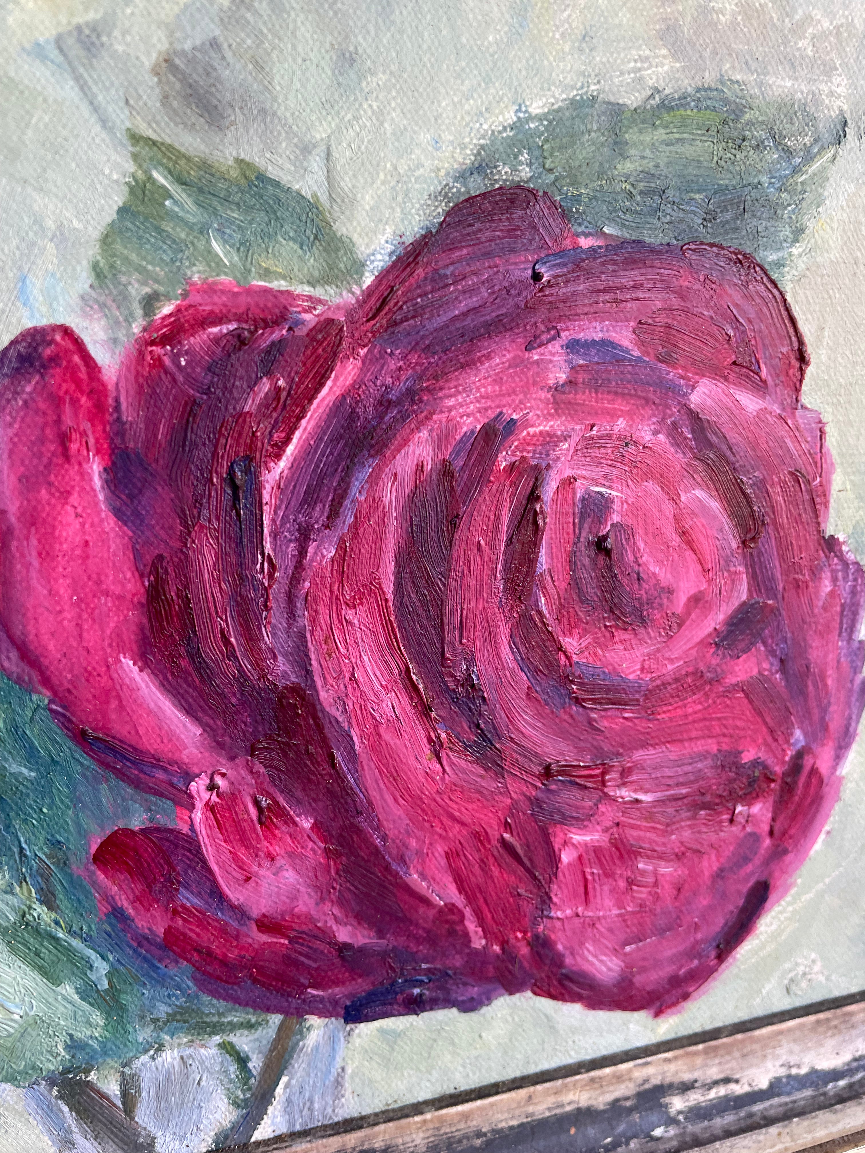 Pink Roses: Small Floral Oil on Canvas