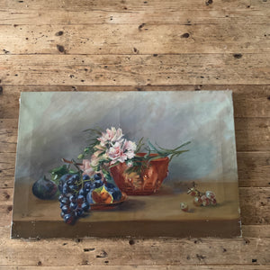 Still Life Oil Painting of Fruit & Flowers