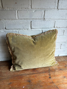 Pistachio Velvet Cushion with Fringing