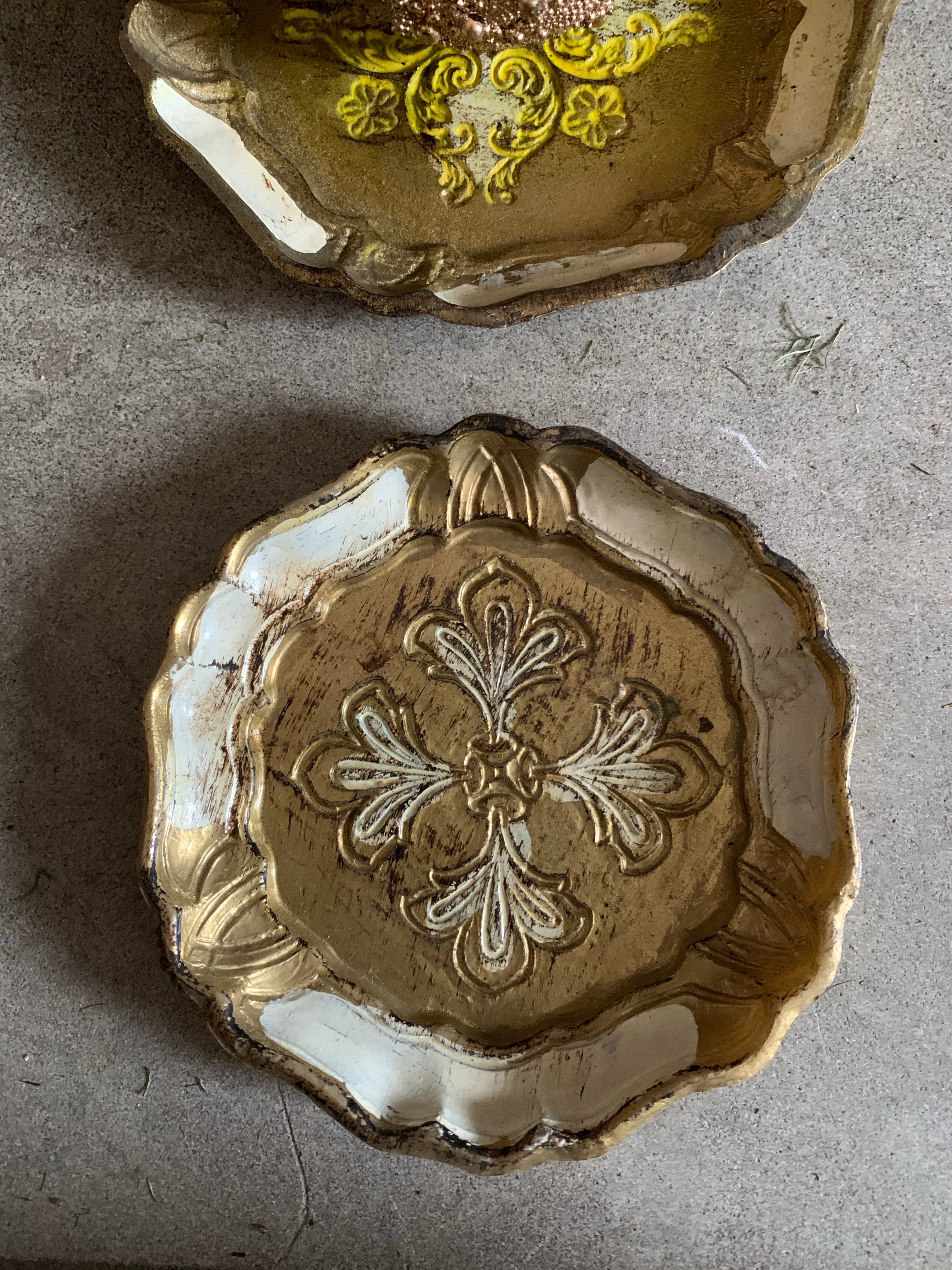 Set of Two Vintage Italian Florentine Coasters - White