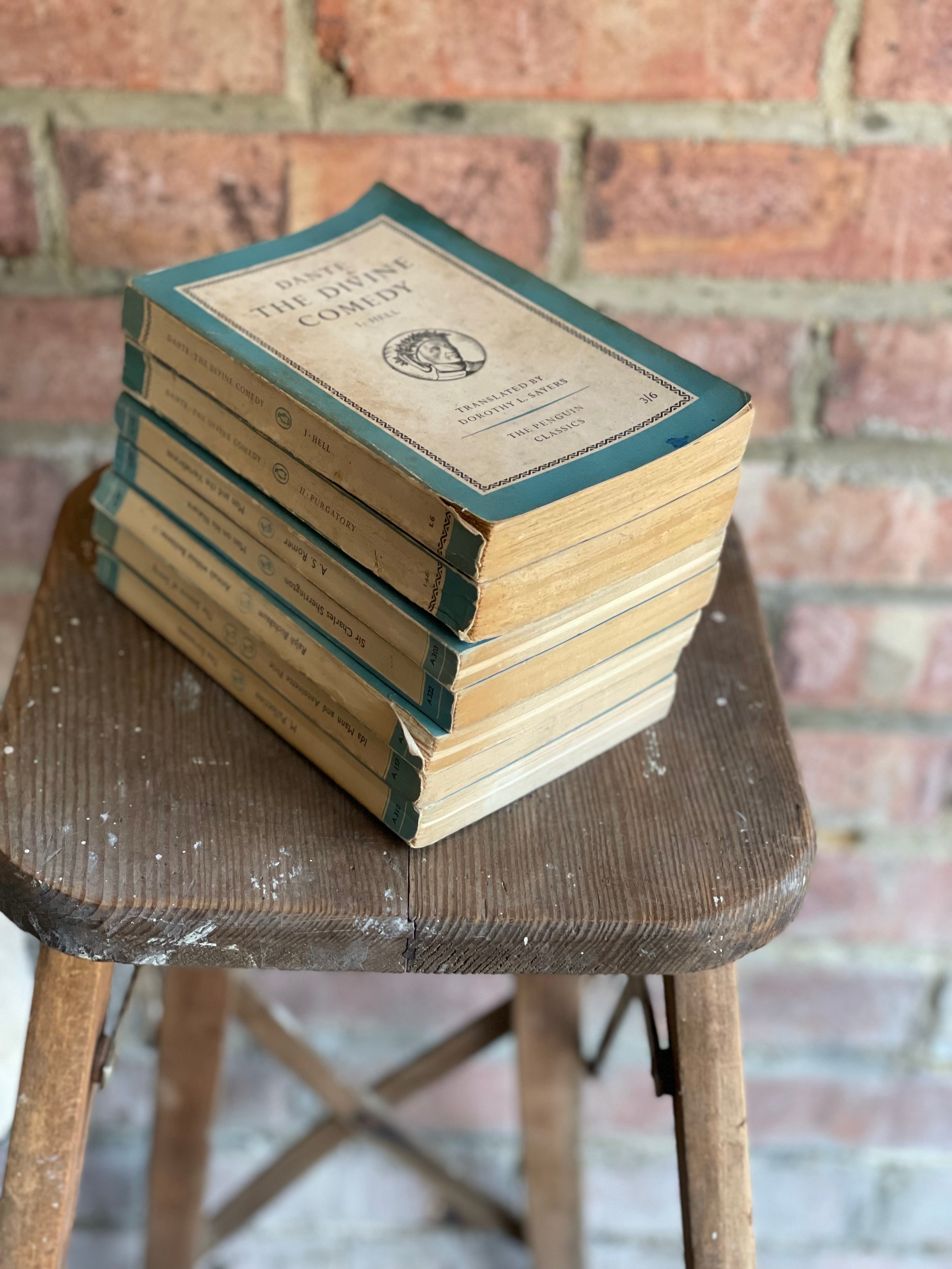 Set of Seven Penguin Books in Turquoise Hues