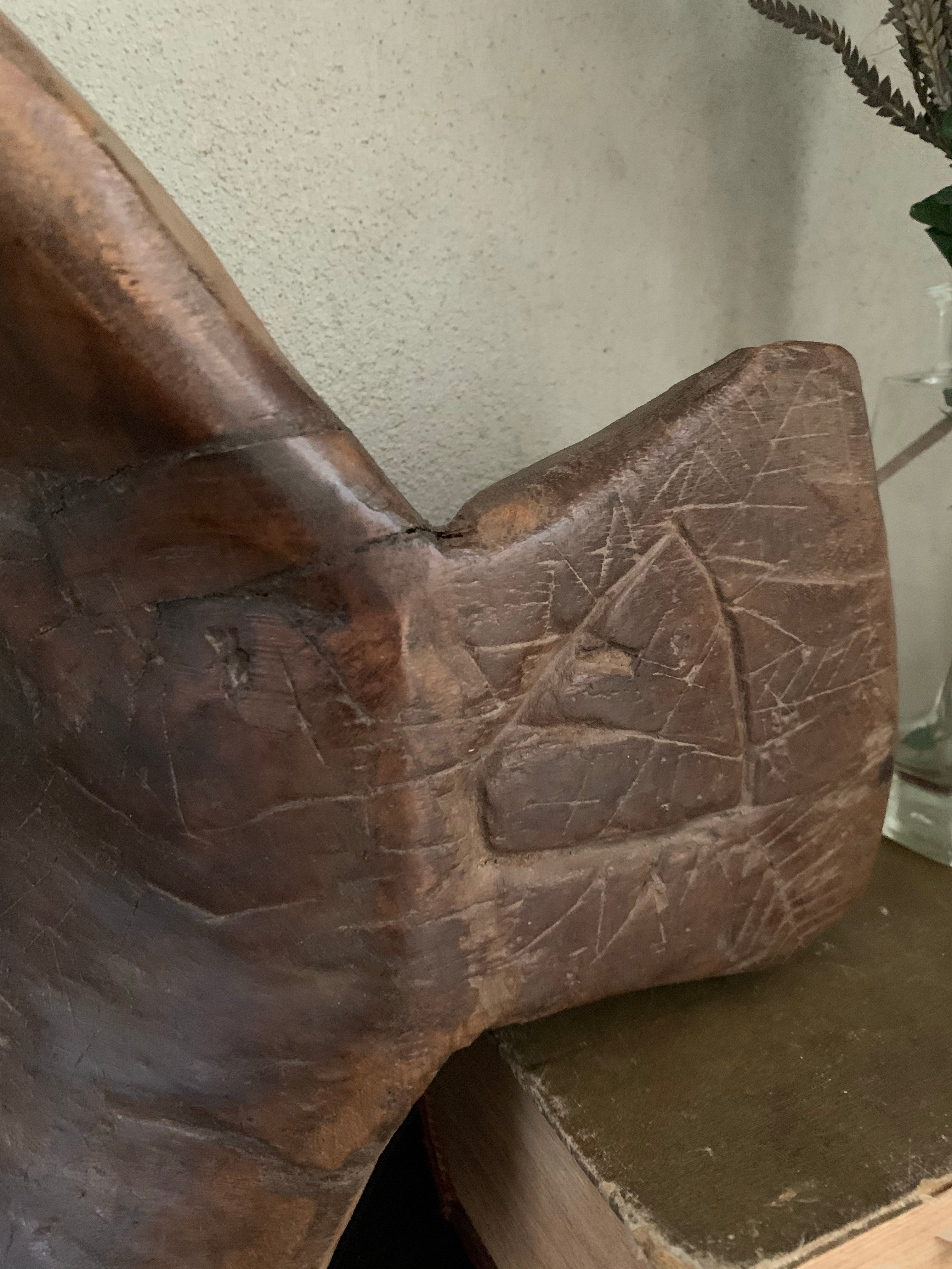 Large Hand-Carved Wooden Bowl