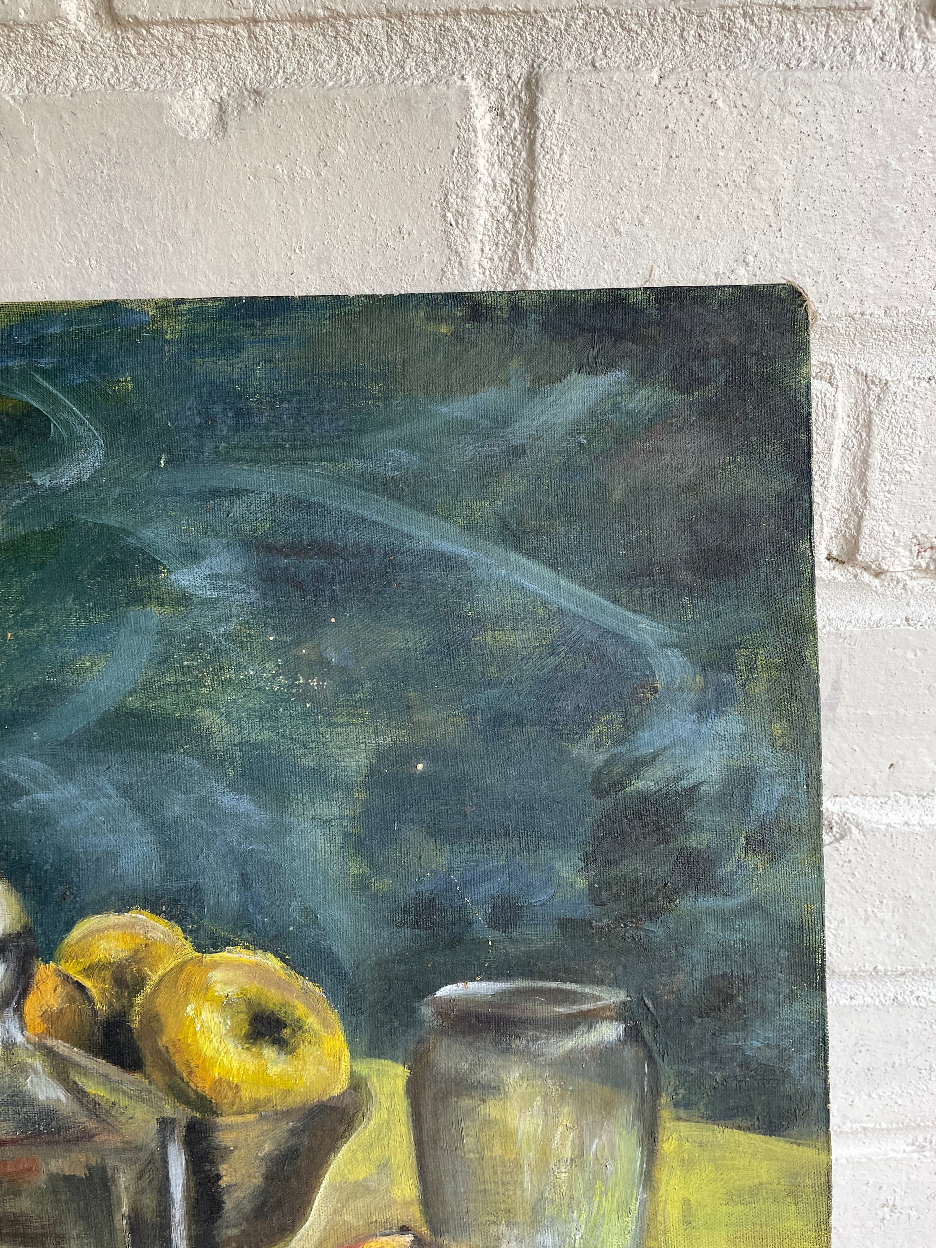 Still life with apples: Oil on Hessian and Board
