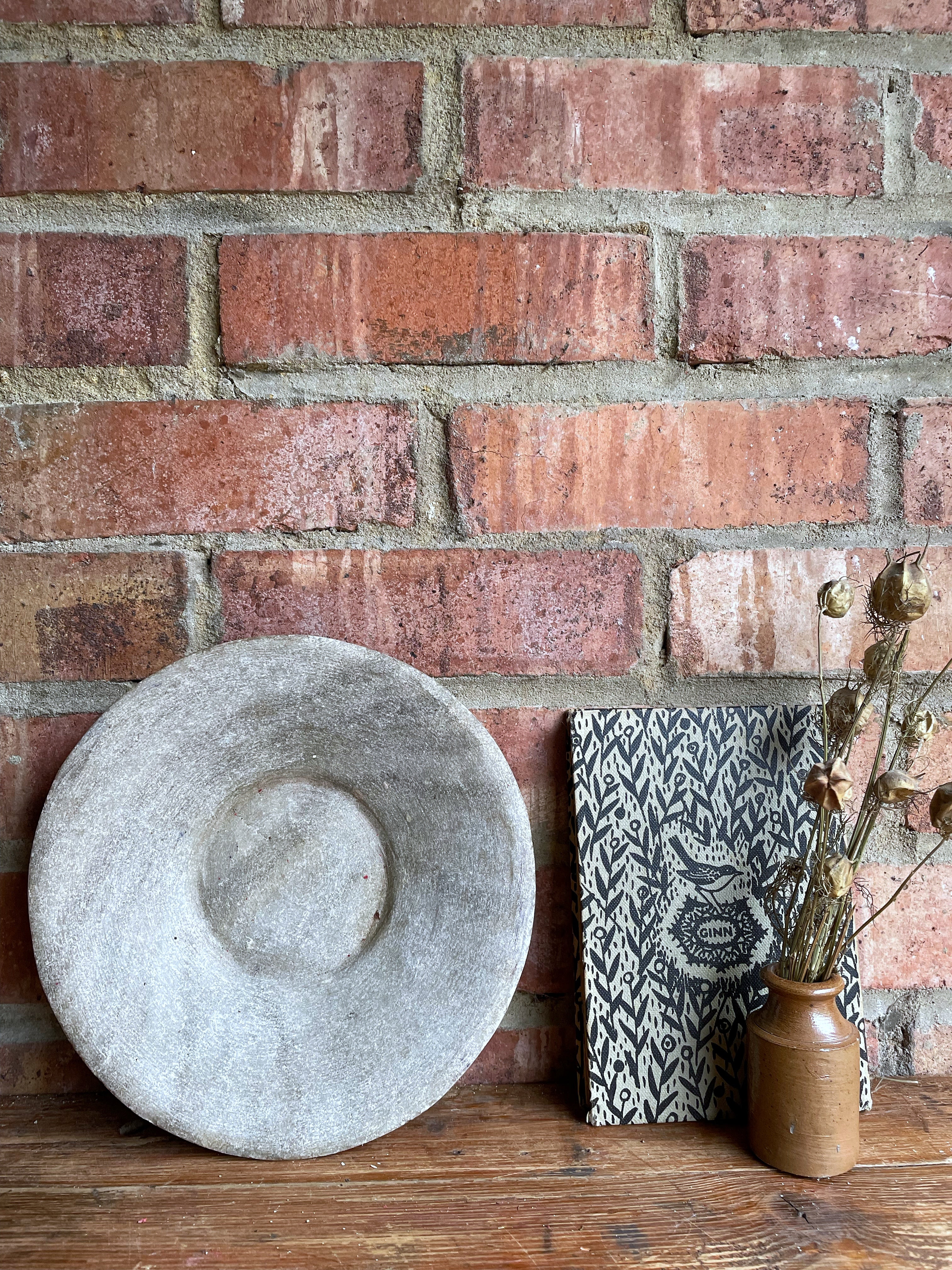 Antique Marble Stone Bowl: Grey Hues