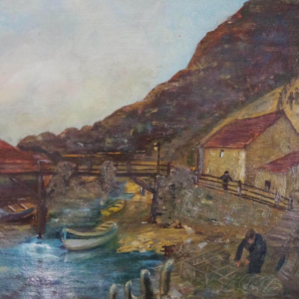 At the Water: Antique Oil on Canvas
