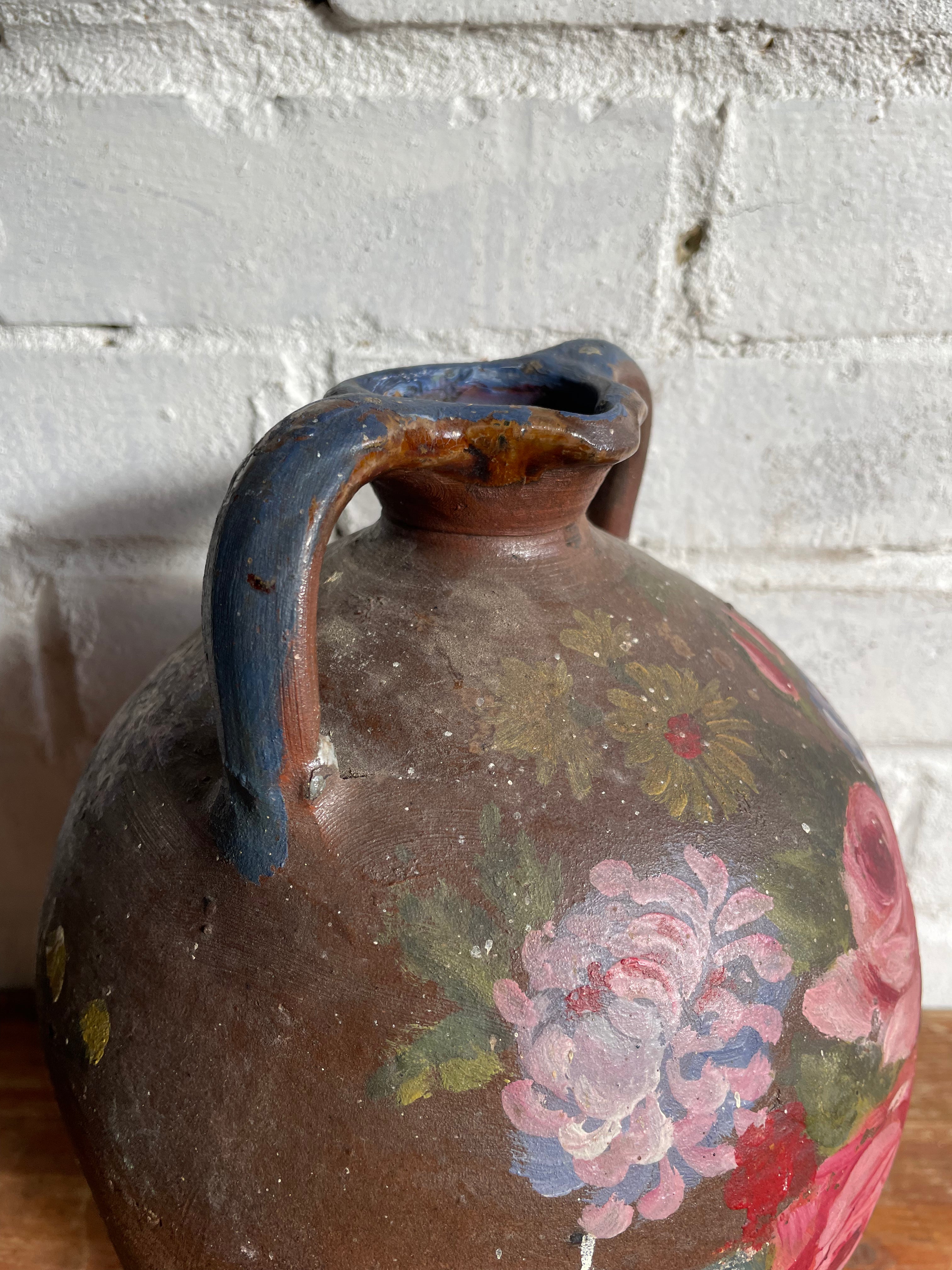 French Hand -Painted Floral Confit Pot