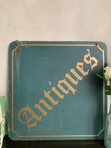 "Antiques" Old Metal Double-Sided Shop Sign