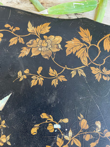 Antique Chinoiserie Panel with Mother of Pearl birds and gold leaf foliage