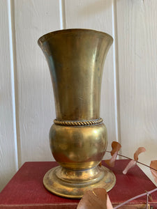 Small Heavy French Brass Vase with Beaded Detail