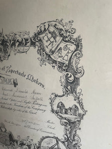 Large Framed 1930s Diploma from “The Worshipful Company of Spectacle Makers”