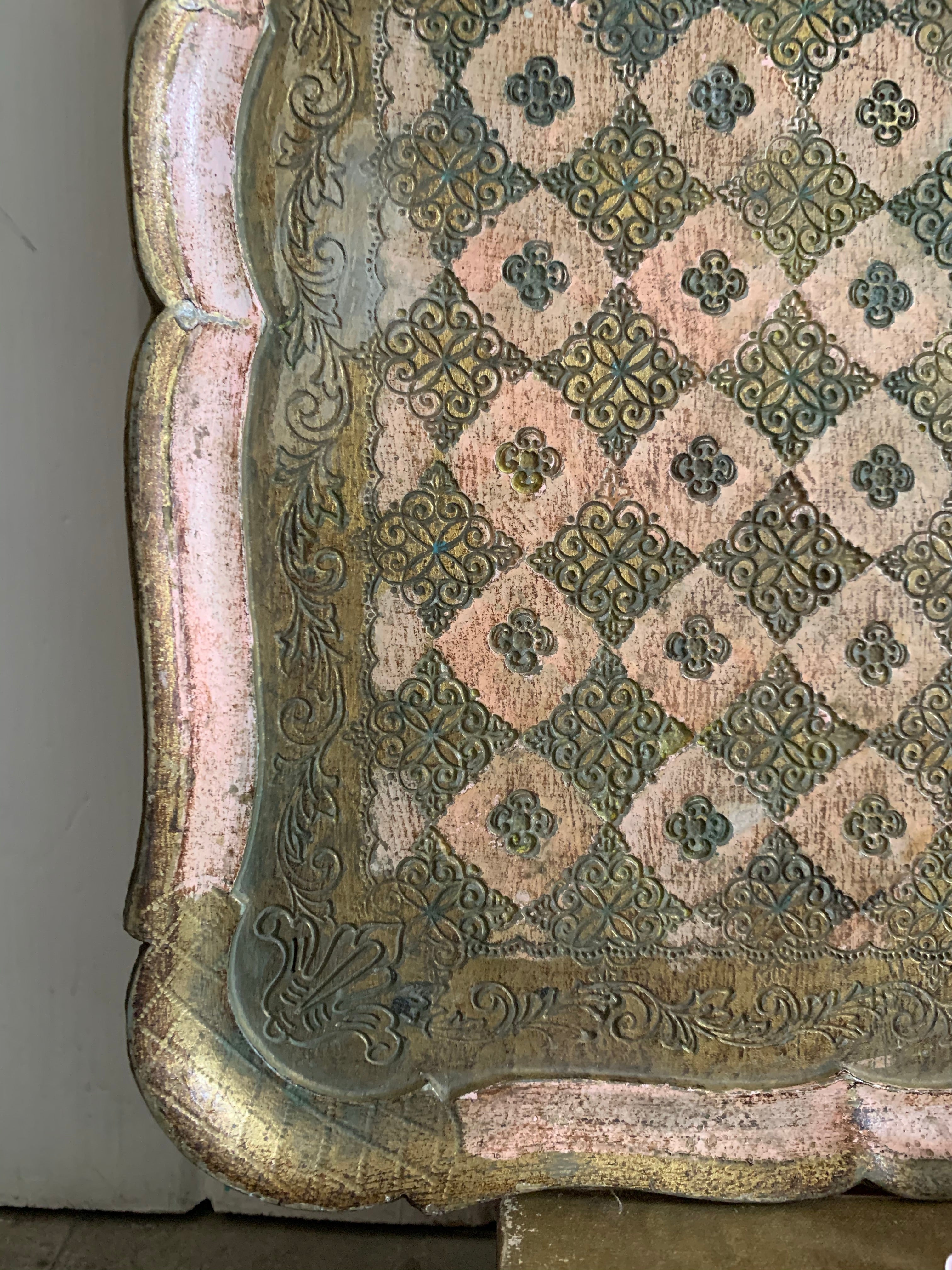 Large Pink Florentine Gilt Tray