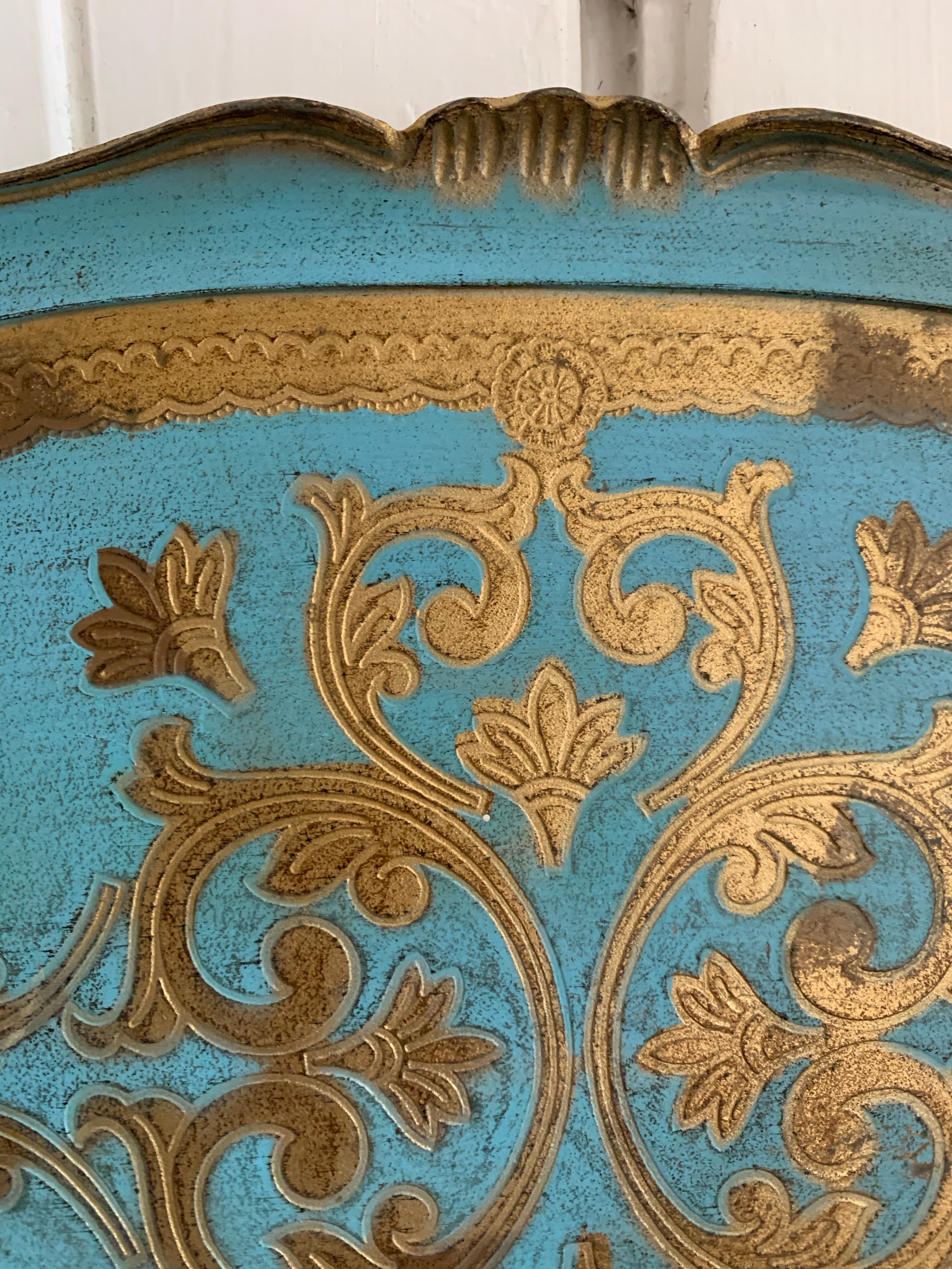 Blue Florentine Vintage Wood Gilt Tray