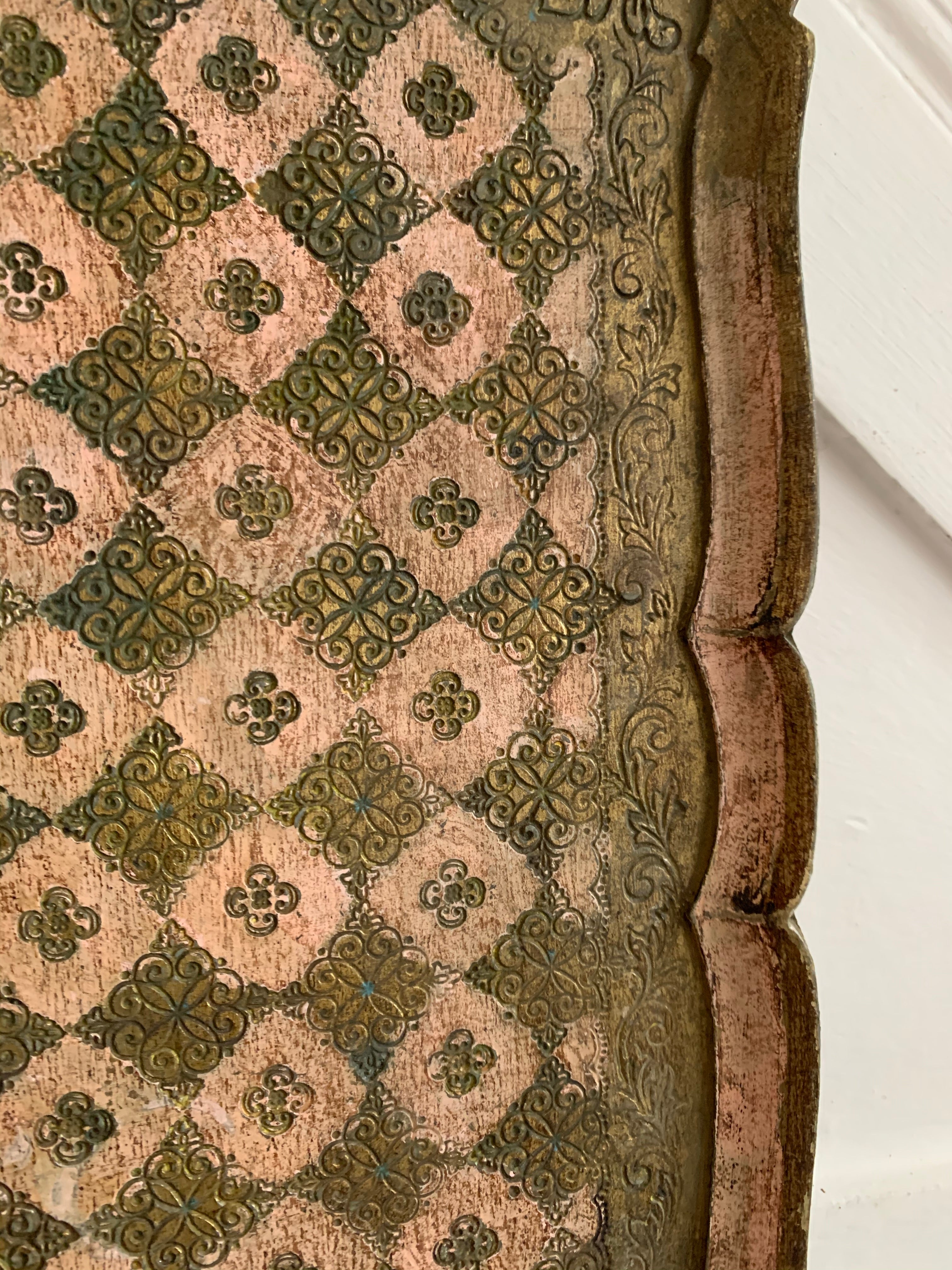 Large Pink Florentine Gilt Tray
