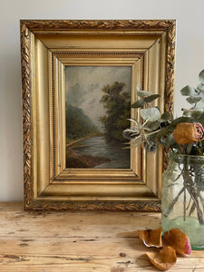 Moody Landscape: Gilt Framed Oil on Canvas