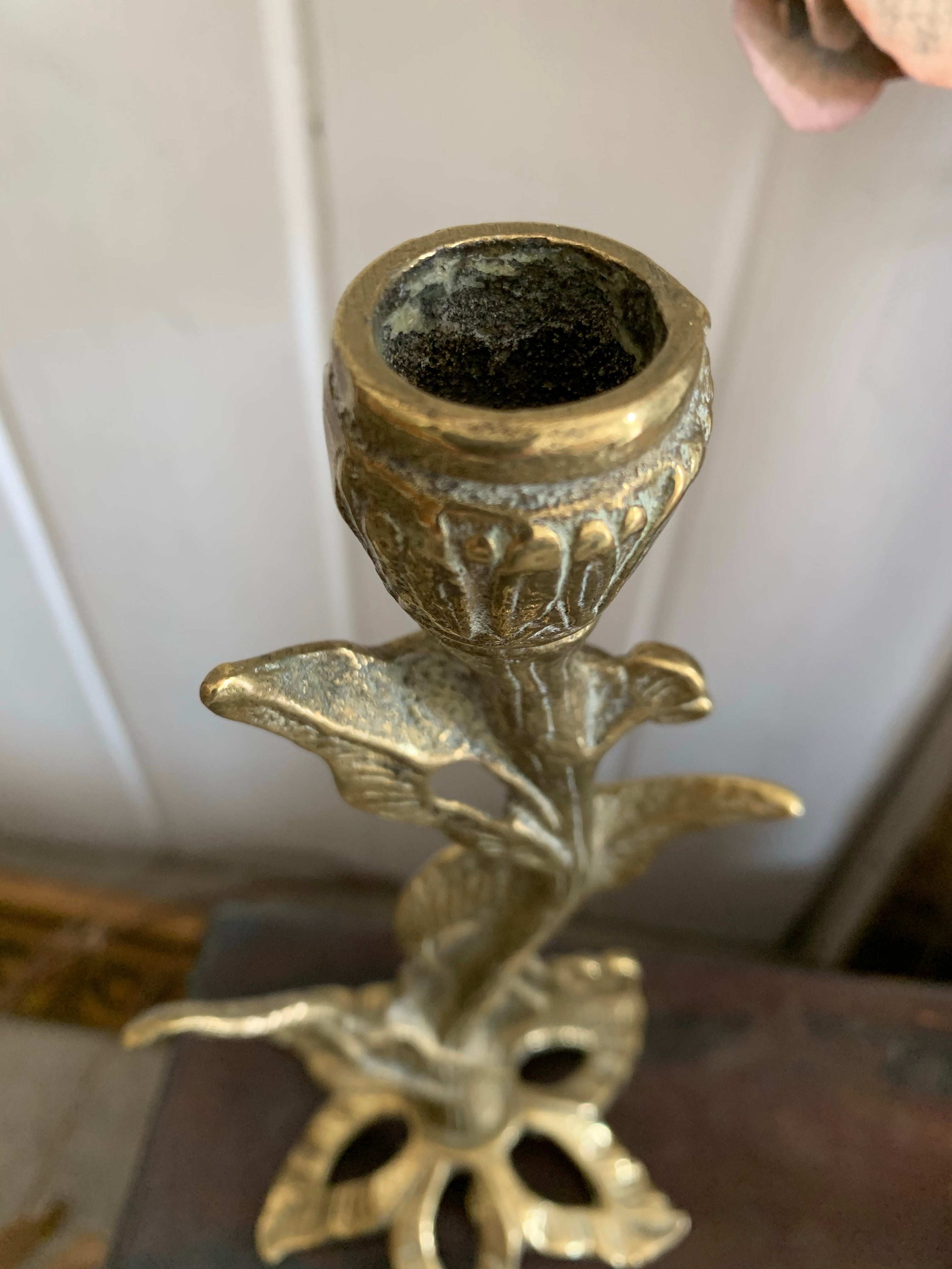 Ornate Floral Gilt Candlestick Pair