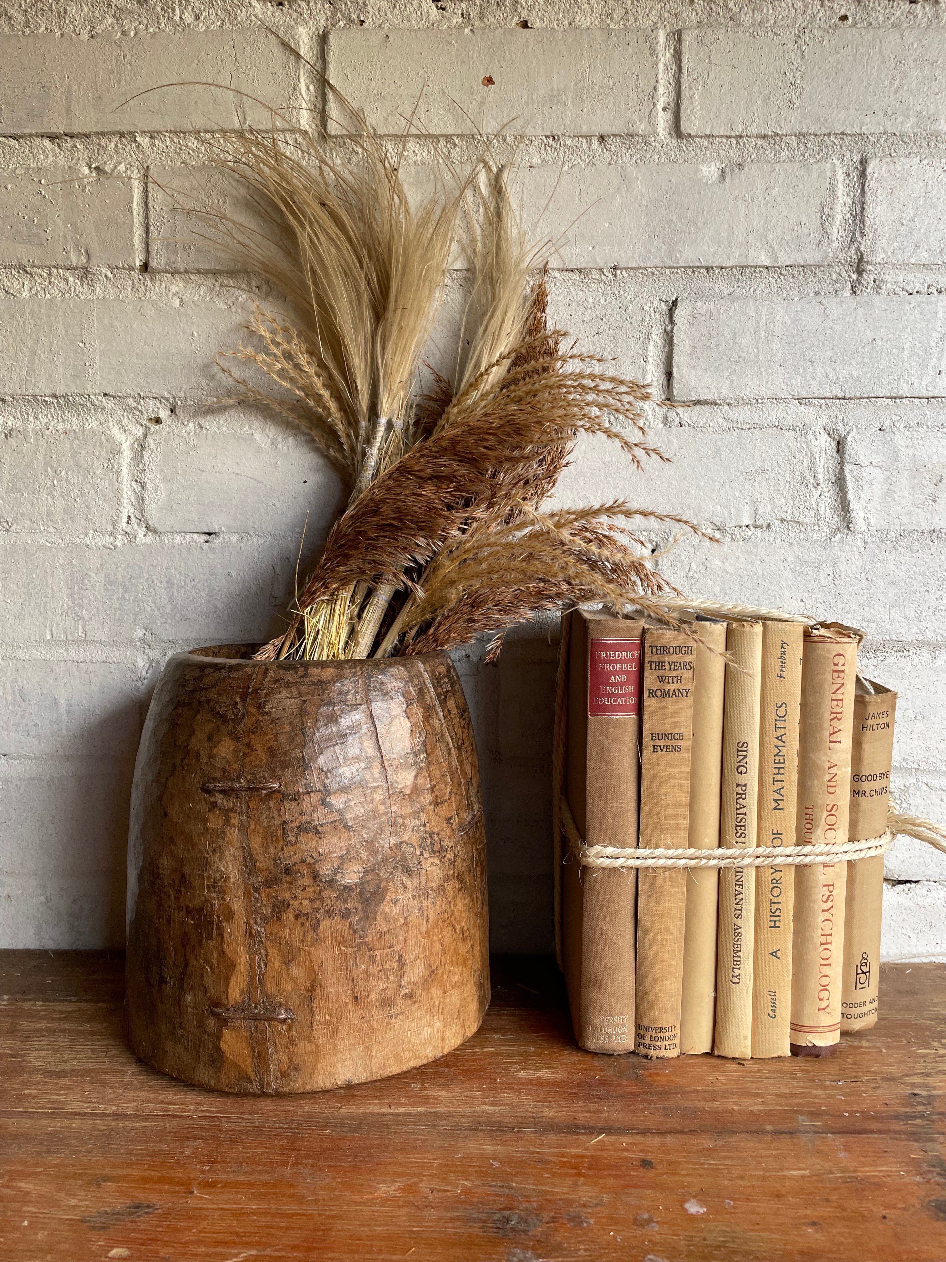 19th Century Indian Hand-Carved Wood Grain Measure Pot