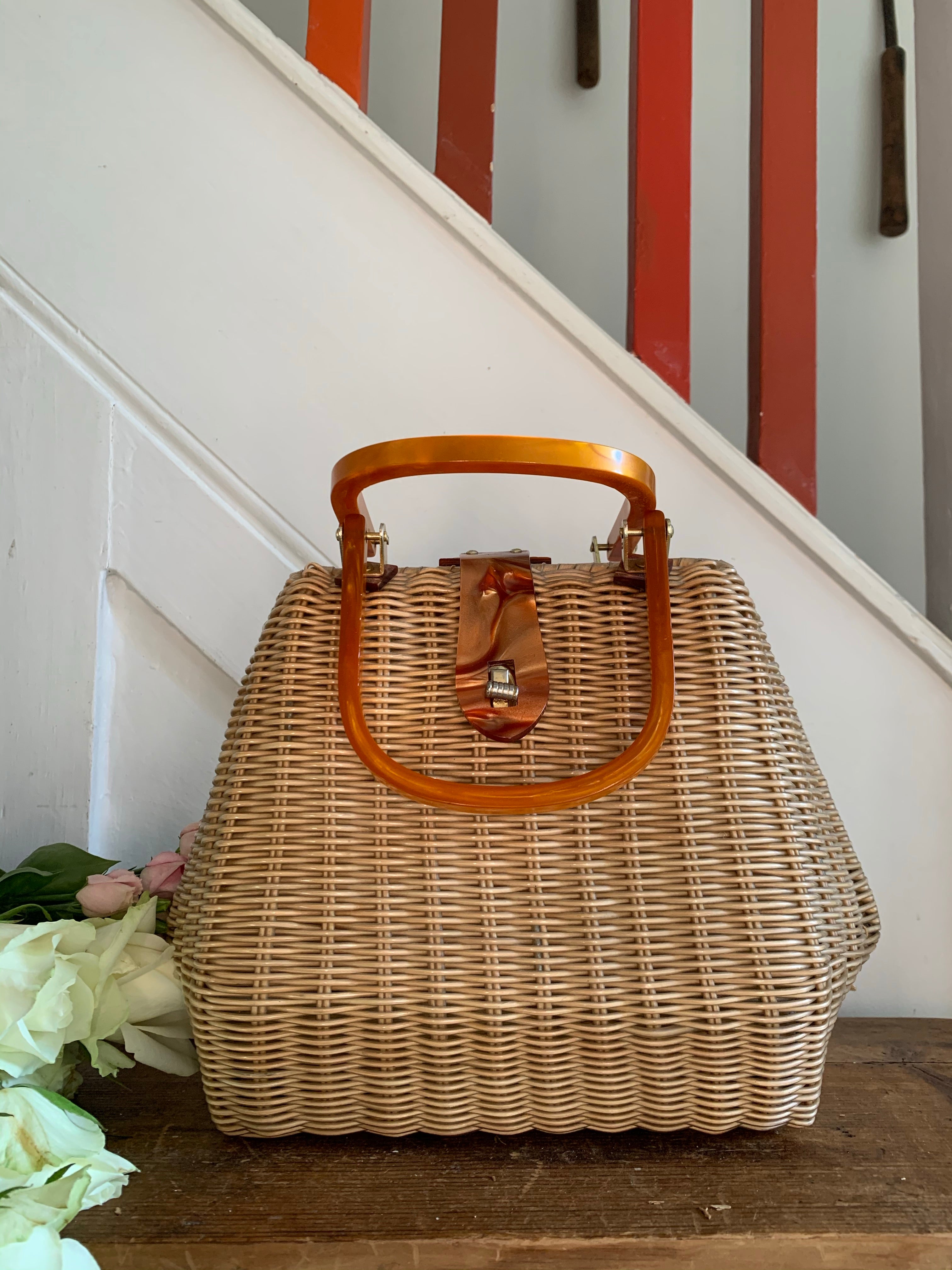 Vintage 1950's Lucite & Basket Weave Bag