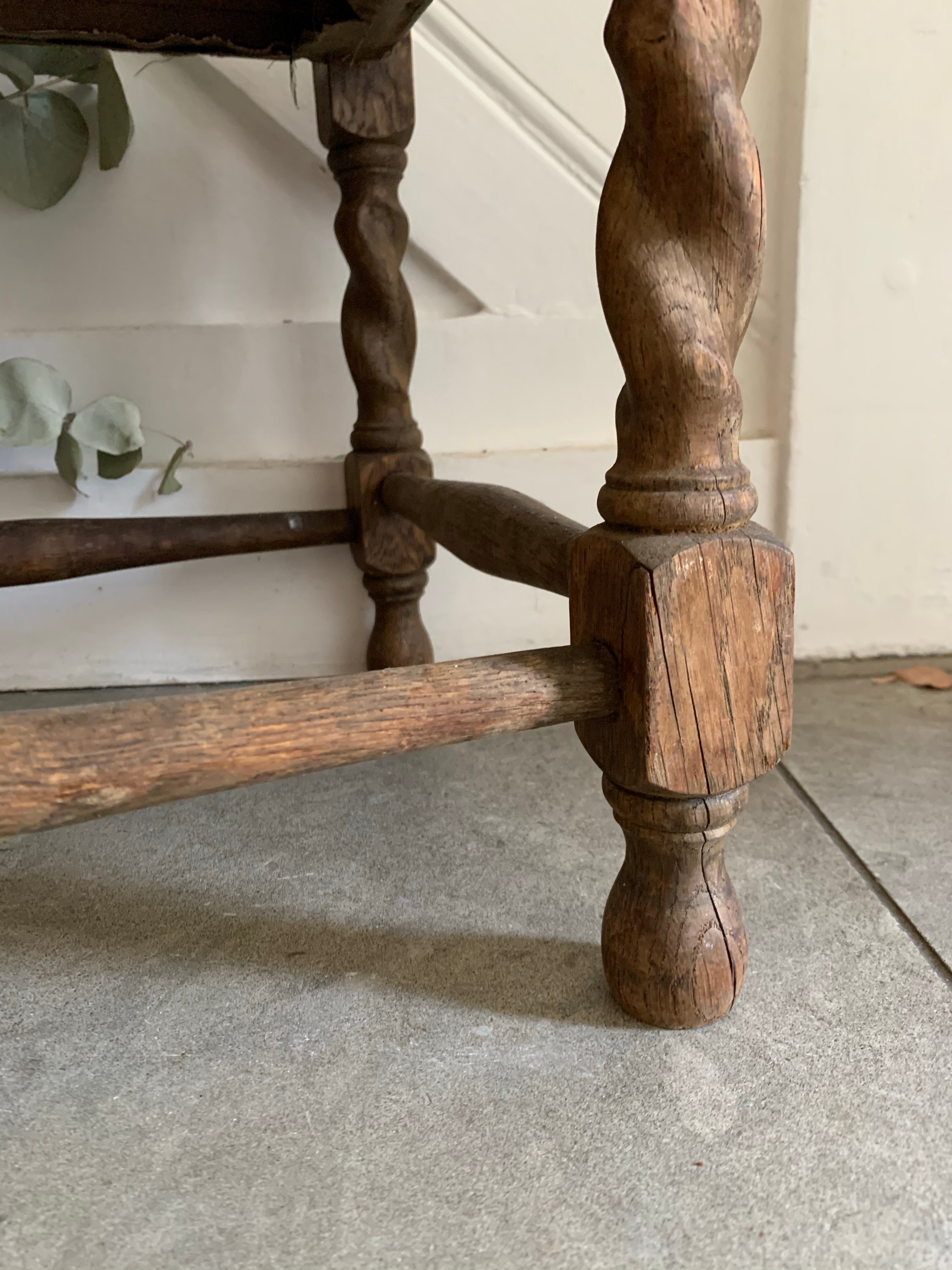 Vintage Stool with Faux Green Leather