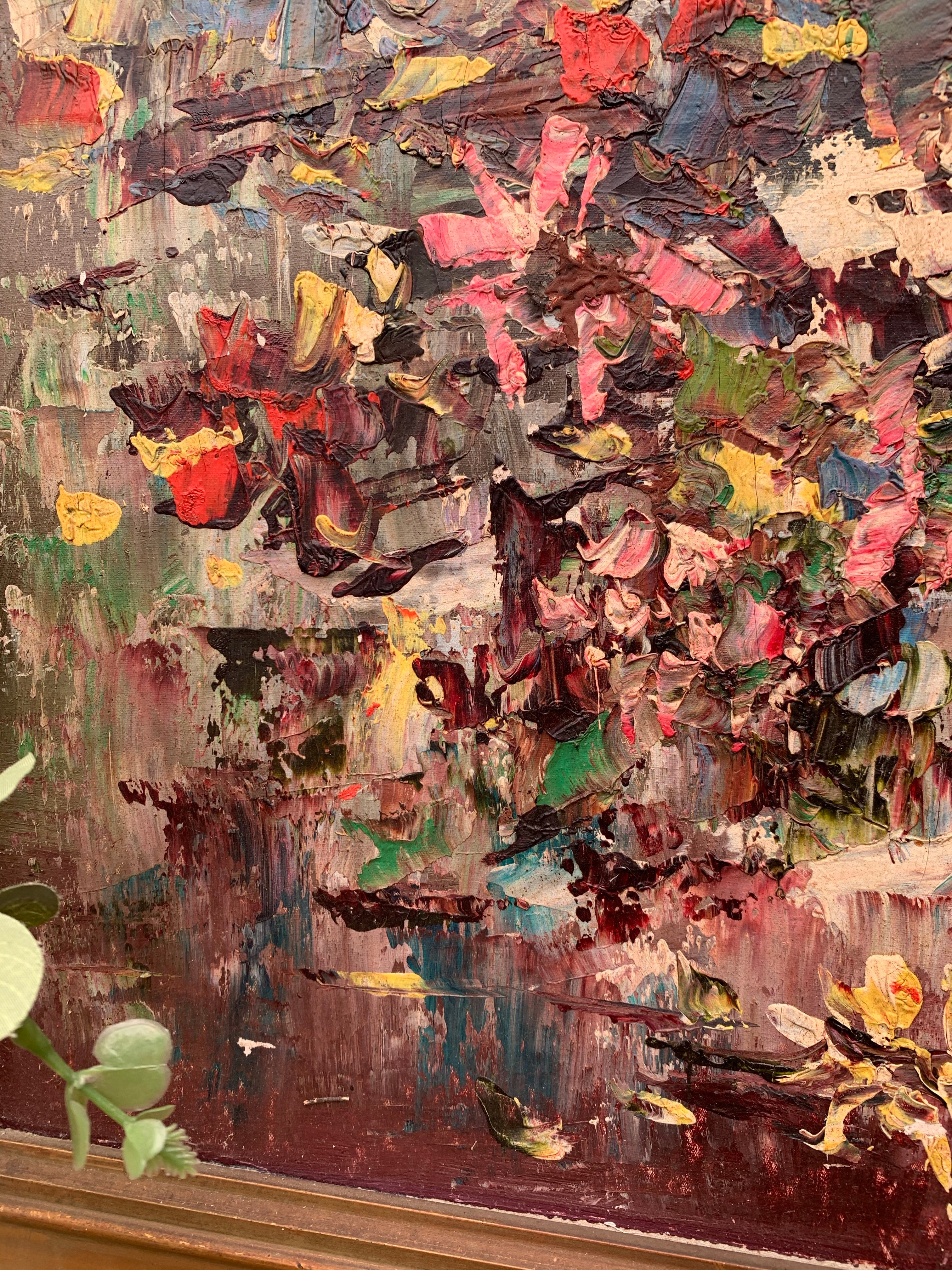 Large Midcentury Floral Oil