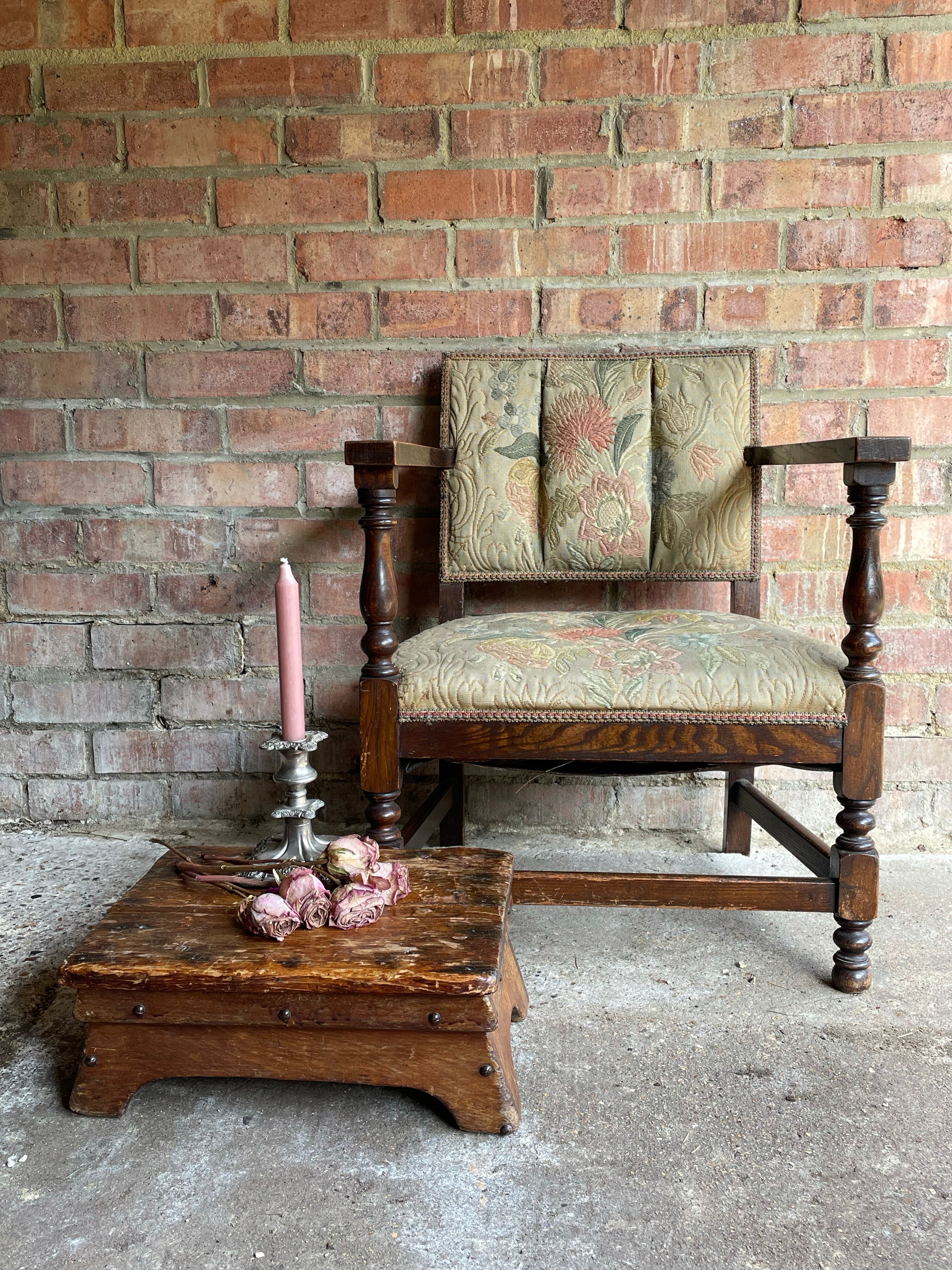 Victorian Low Chair with Original Embroidered Fabric