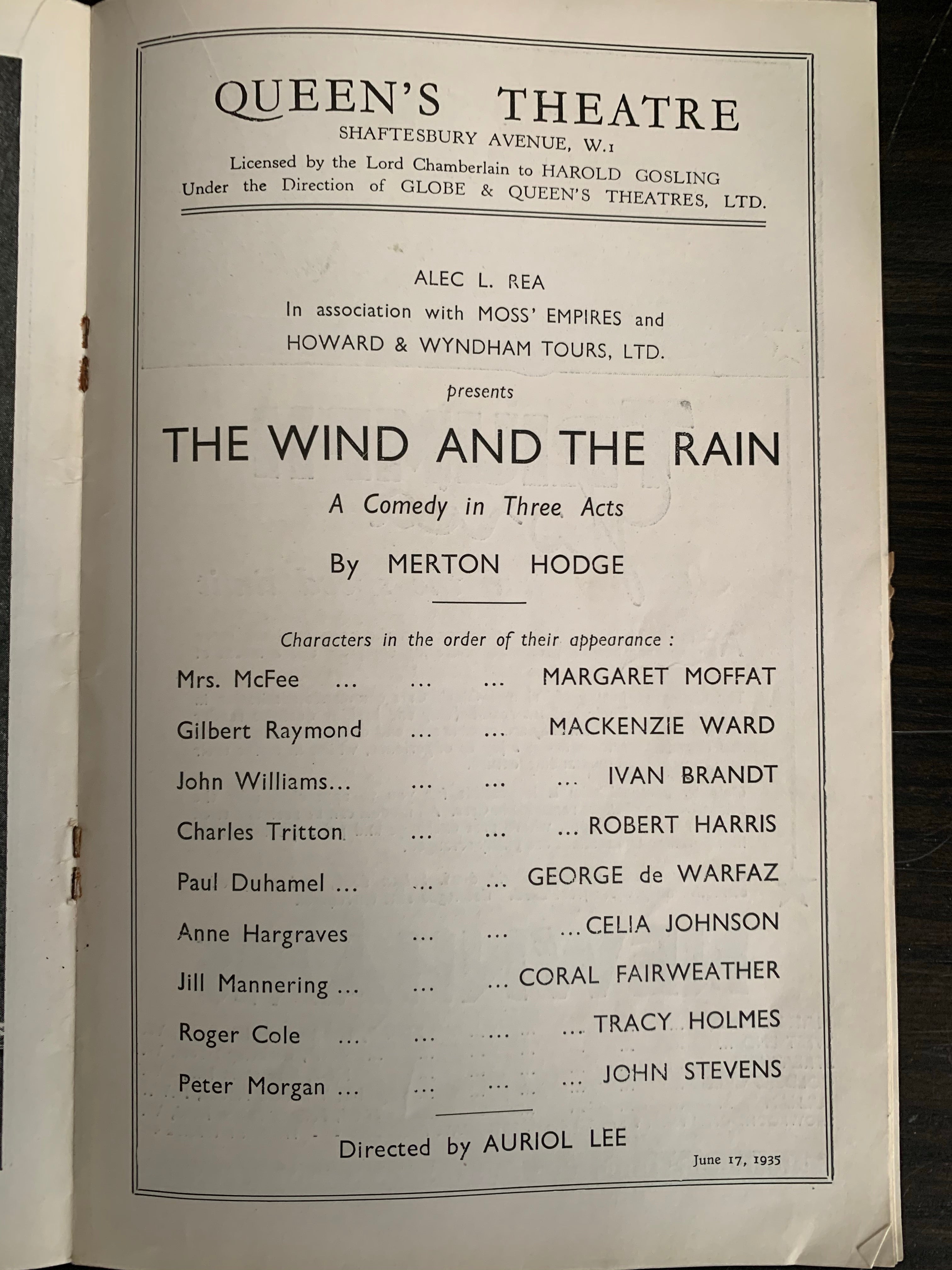 1930s Theatre Programme