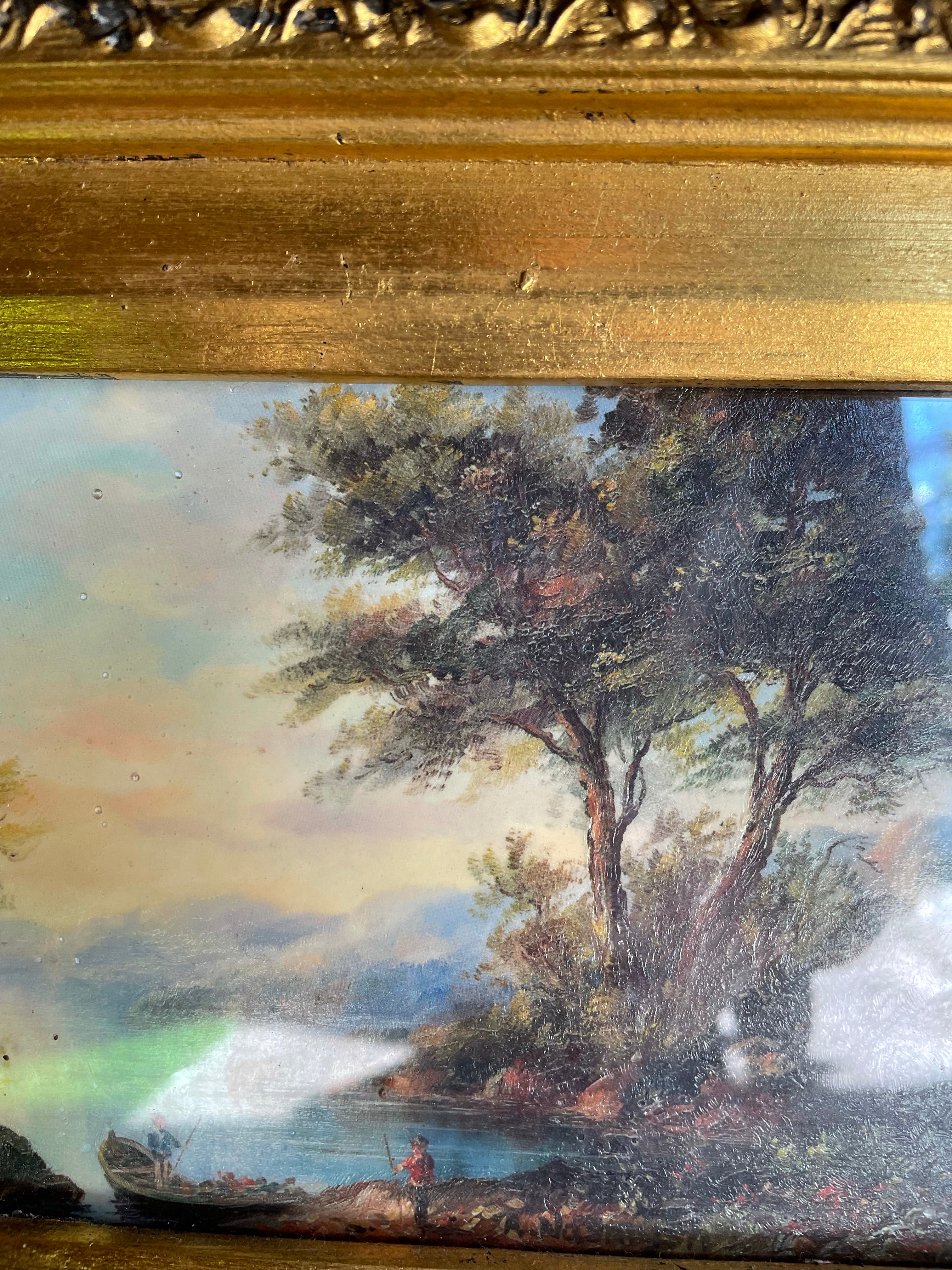 Small Antique Landscape on Board with Gilt & Black Frame