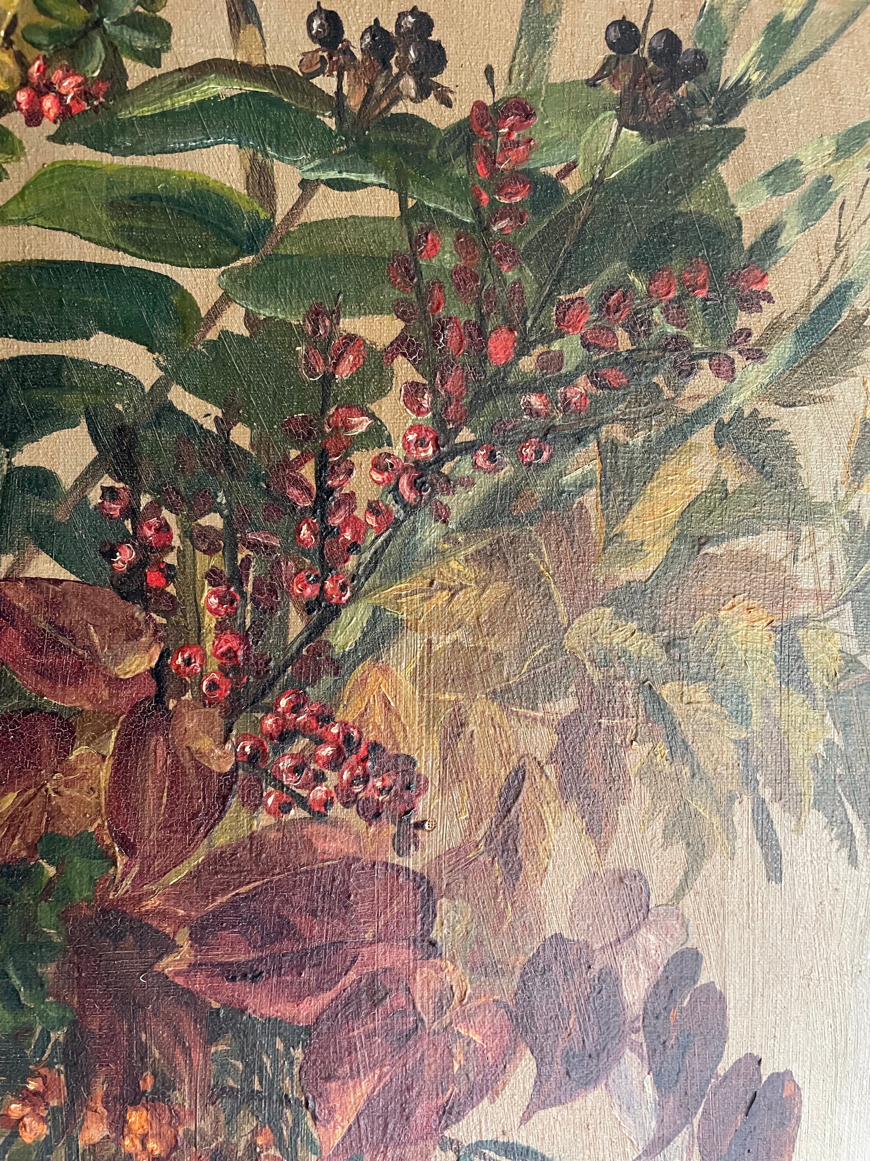 Flowers Bursting from a Basket: Oil On Canvas