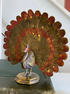 Small Pair of Vintage Brass Peacocks
