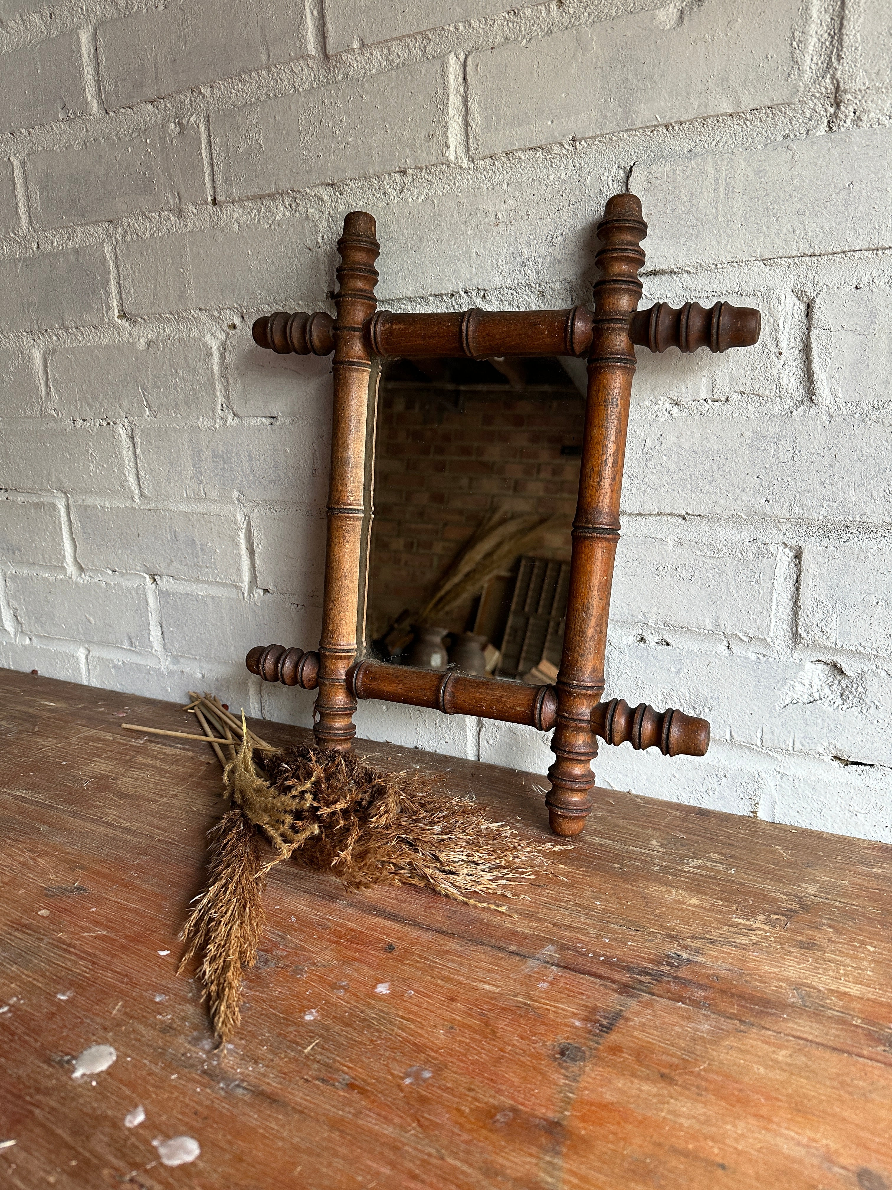 Antique French Faux Bamboo Mirror