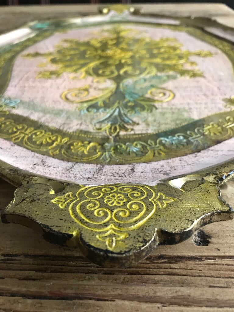 Large Pink Florentine Gilt Tray