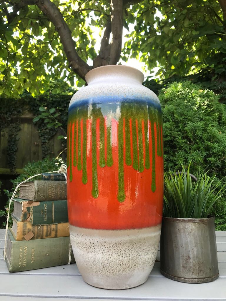 Large West German Vase in green and orange