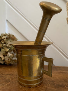 Large Antique Brass Pestle and Mortar 2