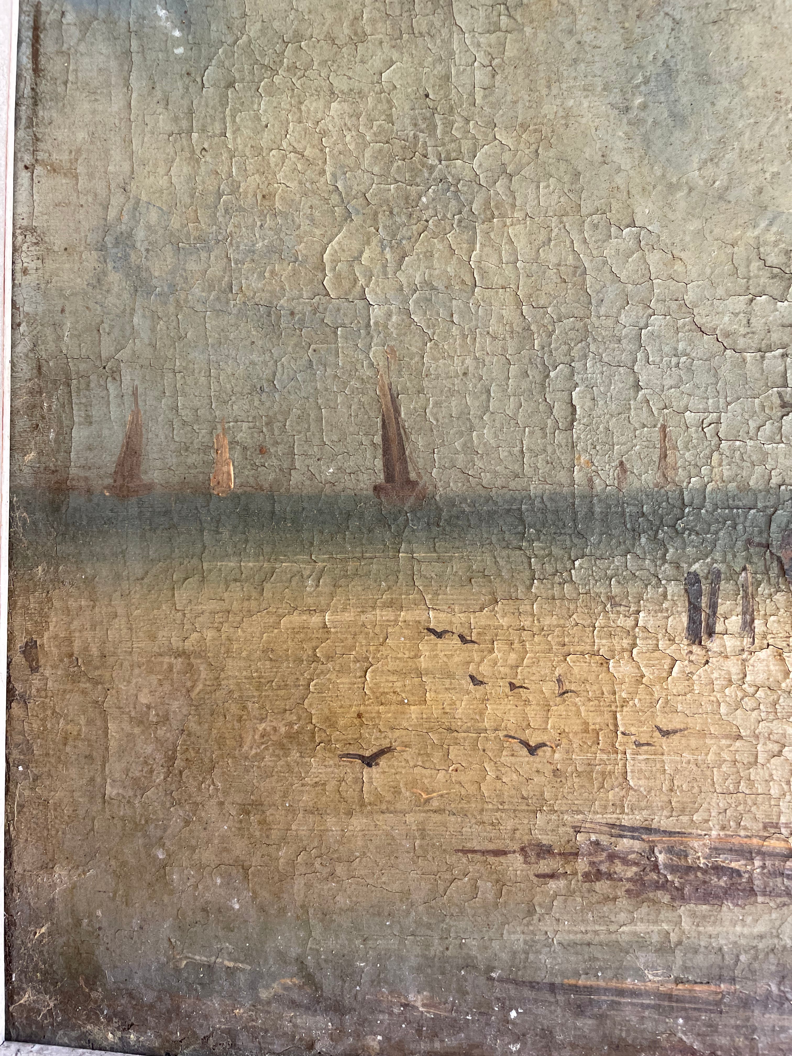 Atmospheric Seascape: Antique Oil on Canvas