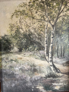 Antique Landscape: Signed Oil on Wood Board