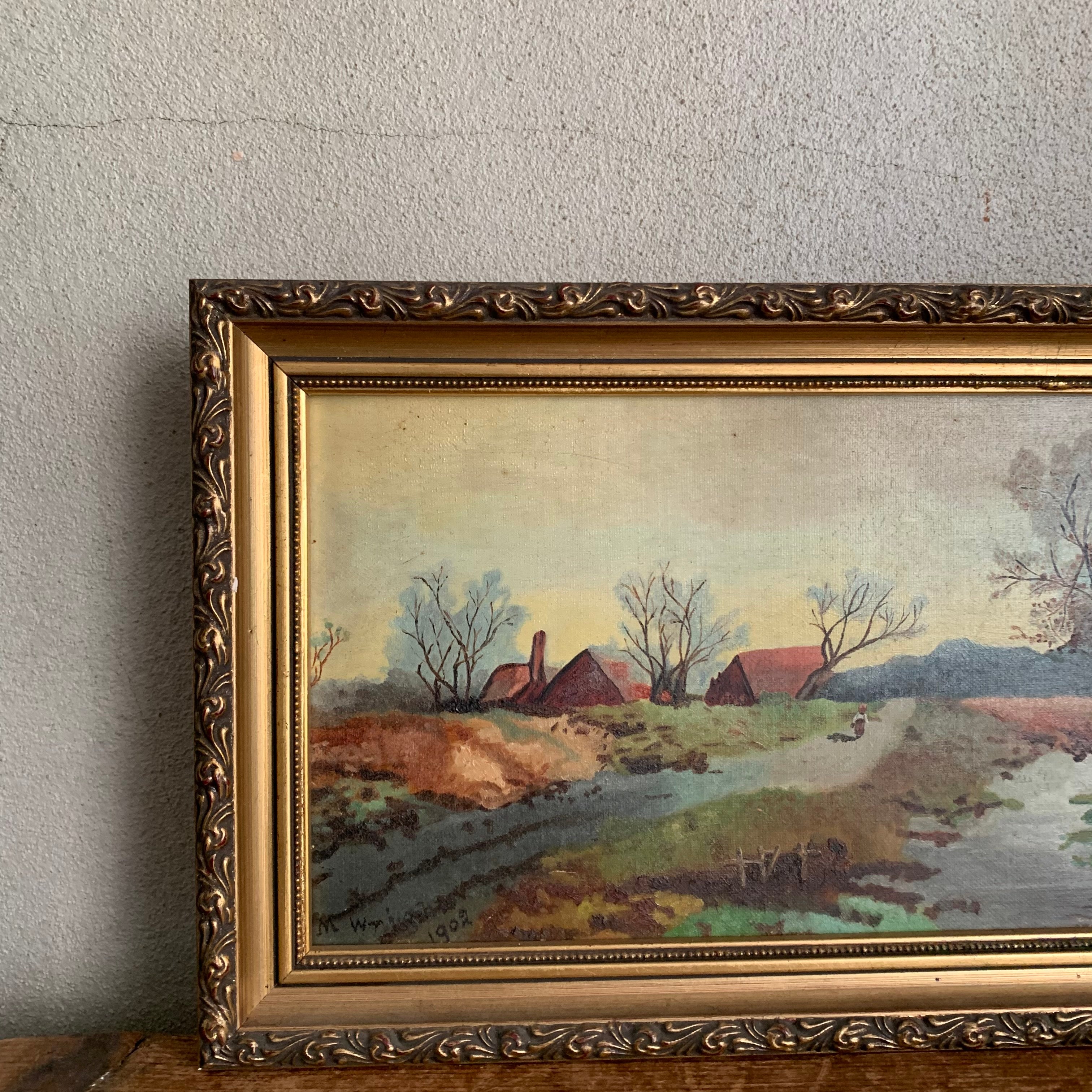 A Landscape at Dusk: Antique Oil, signed and dated 1902