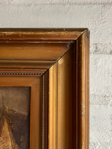 Village Scene: Antique Oil on Leather