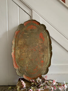 Large Muted Orange and Gold Florentine Tray