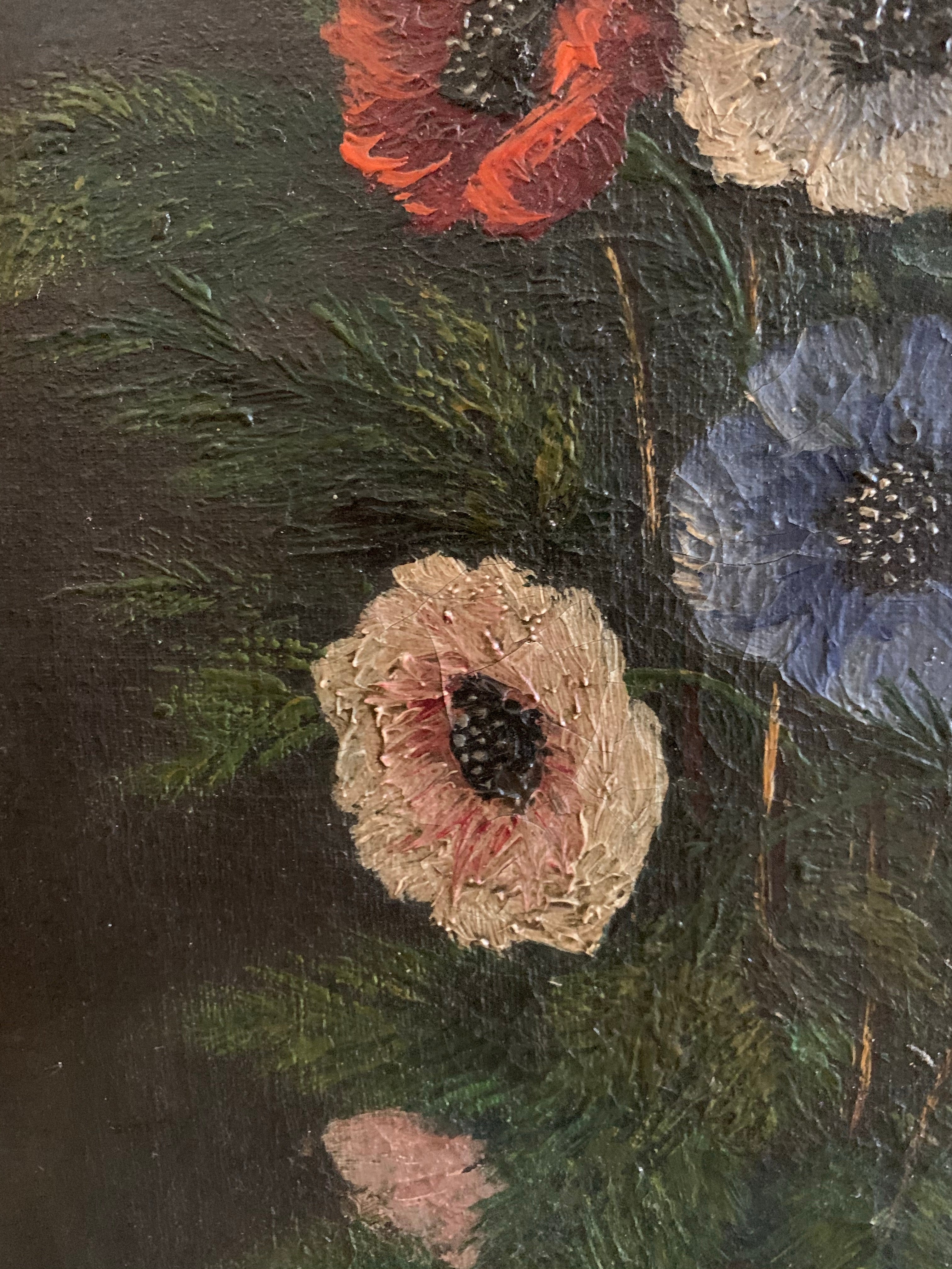 Little 1940s French Floral Oil On Canvas