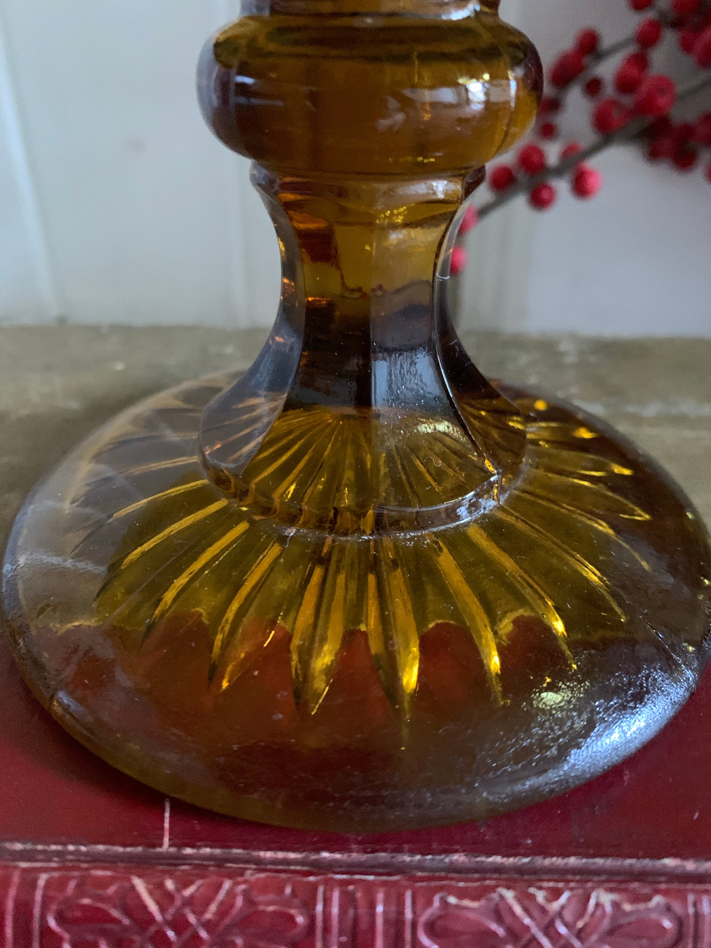 Vintage Amber Pressed Glass Cake Stand