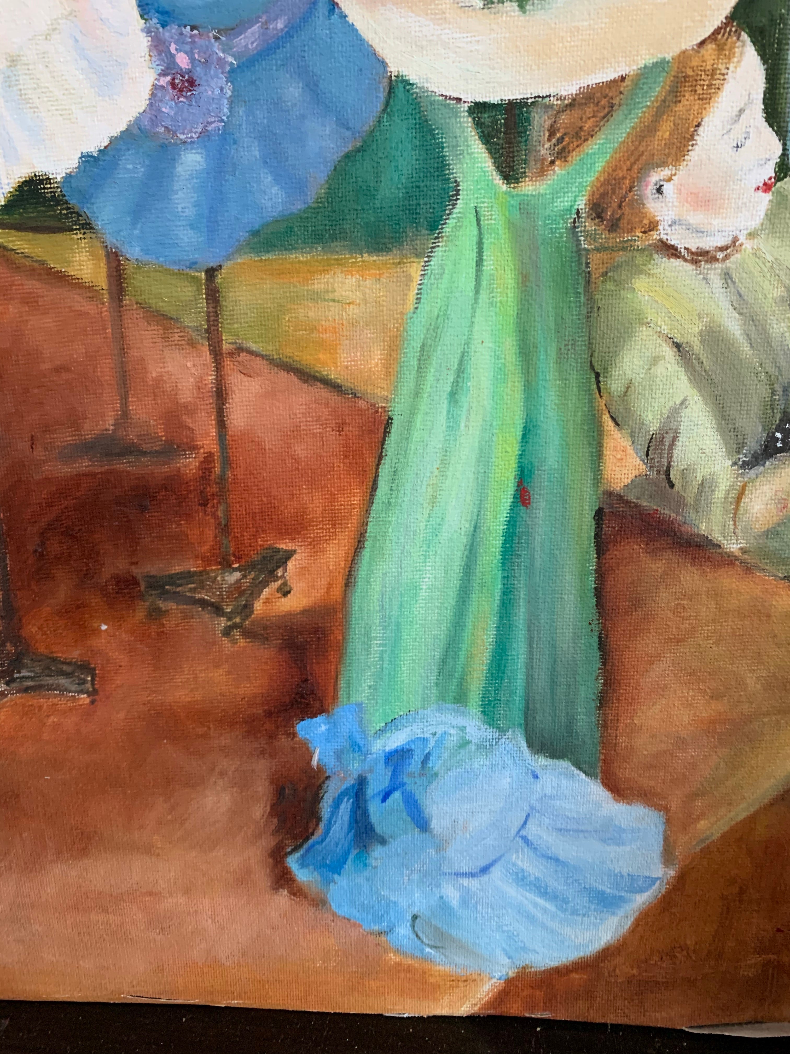 Lady in Milliners Shop: Vintage Oil on Board