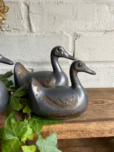 Set of Four Vintage Pewter and Brass Ducks