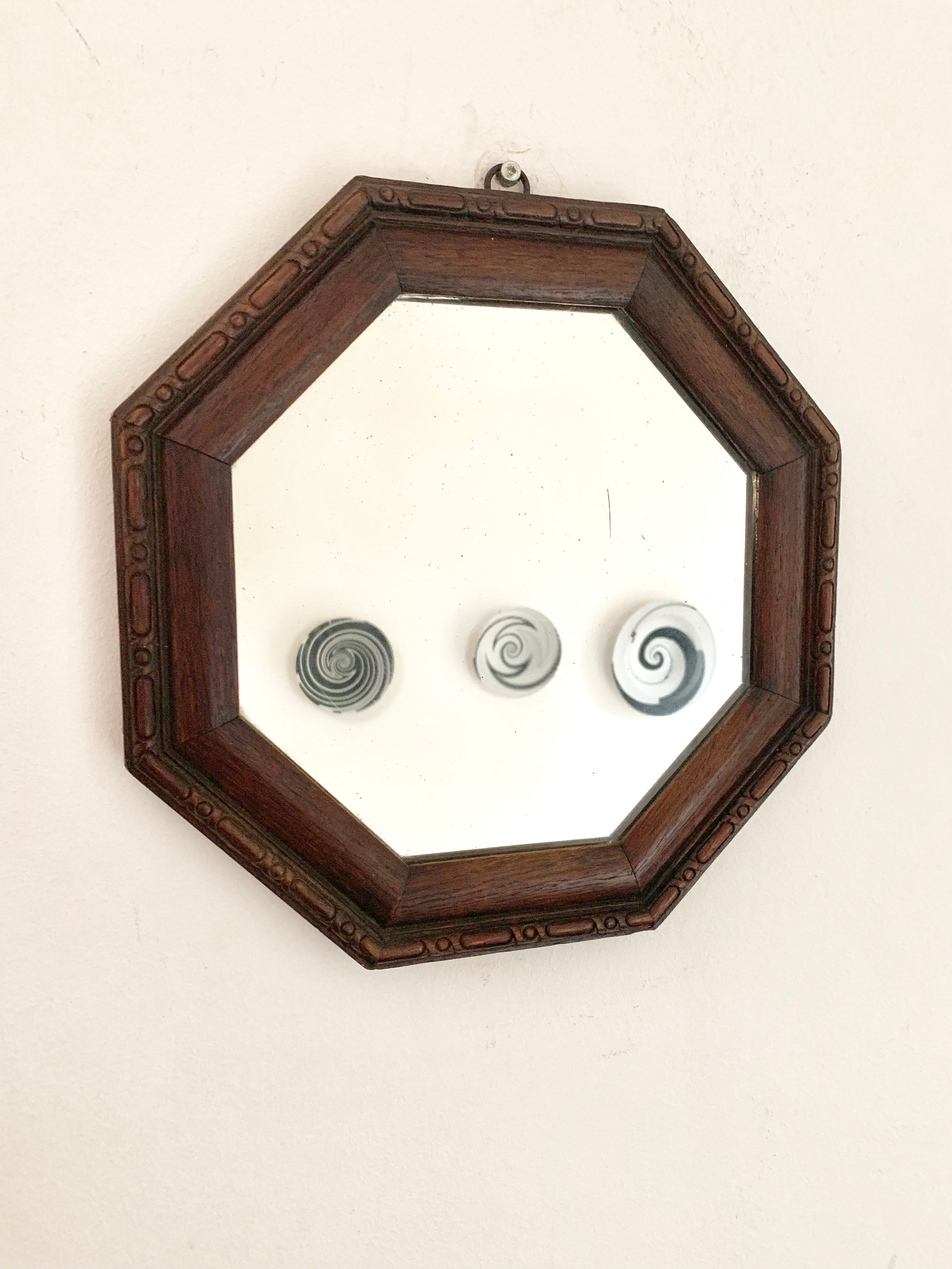 1930s Wooden Octagonal Mirror