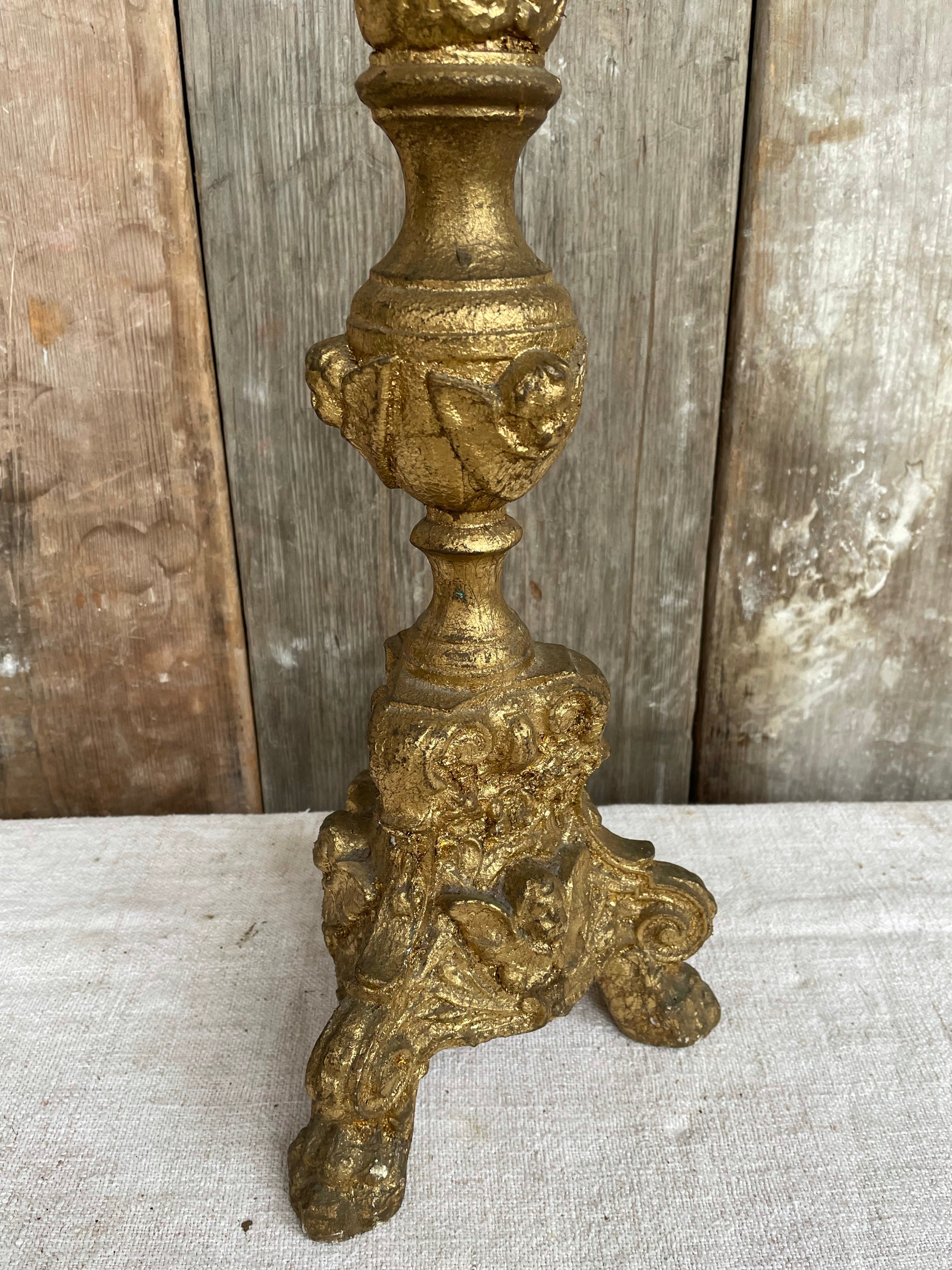 Pair of Giltwood Handcarved Church Candlesticks