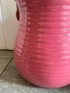 Vintage Ceramic Biscuit Bucket with Rattan Handle