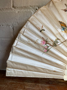 19th Century Hand Embroidered, Painted Silk Fan