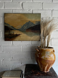 19th Century Fisherman and Ochre Sky: Oil on Canvas Signed and Dated 1876