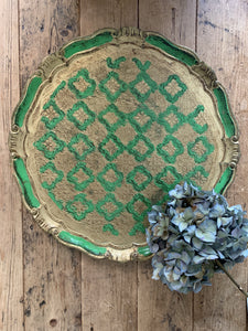 Round Green Florentine Gilt Tray