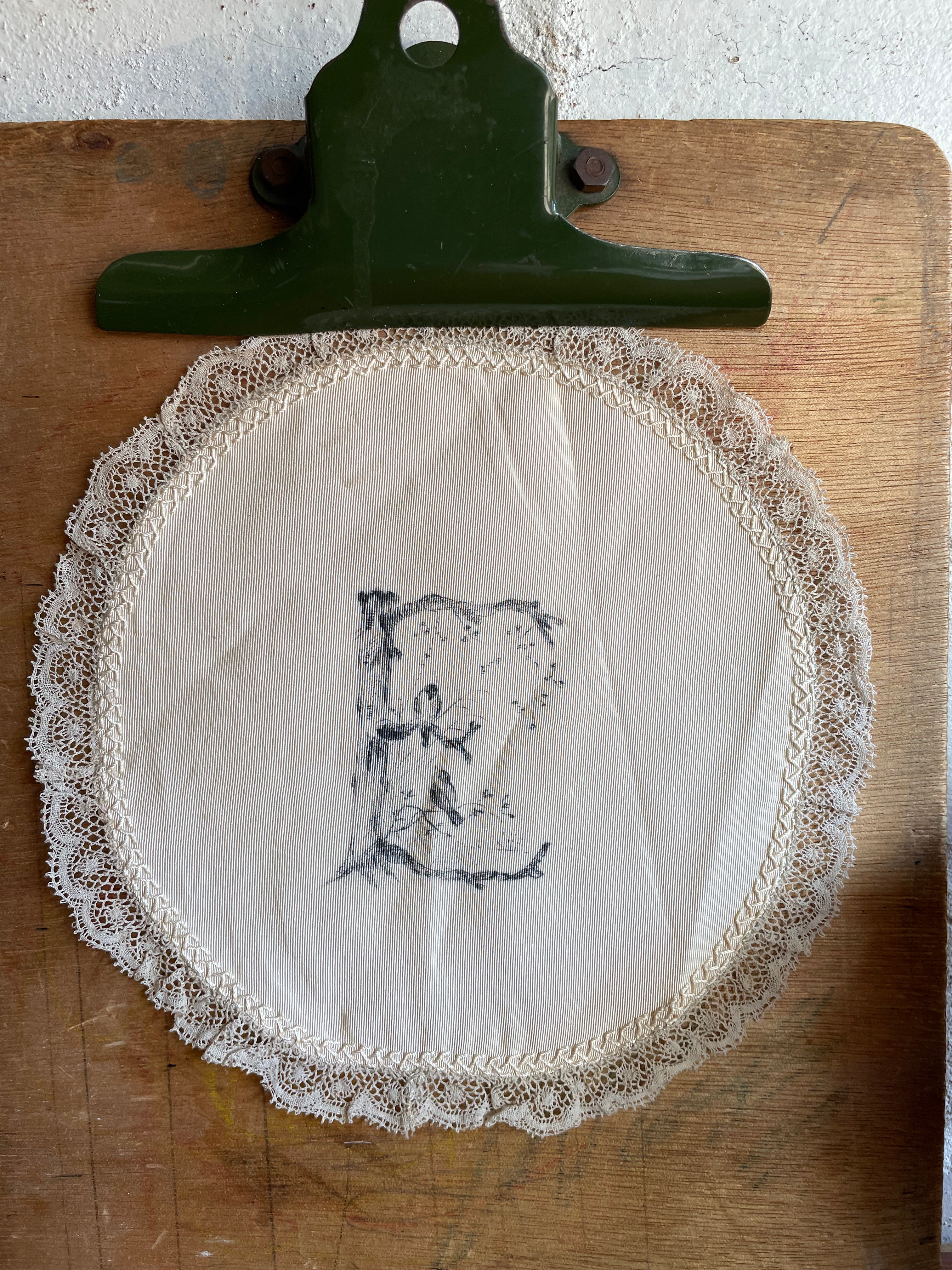 Victorian Silk & Lace Doily with Ink Lettered “E”