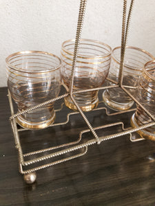 Midcentury Gold Shot Glasses with stand
