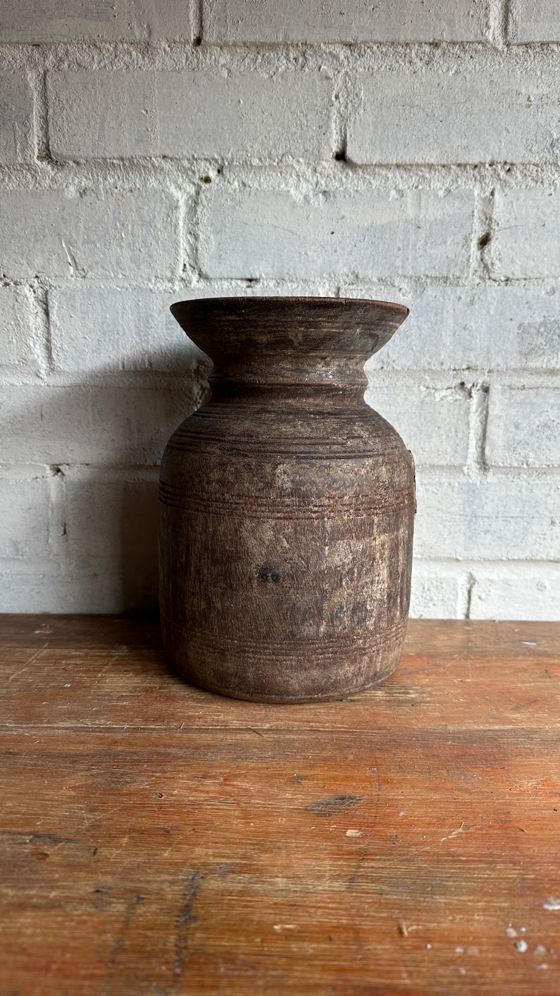 19th Century Tibetan Carved Wooden Curd Pot